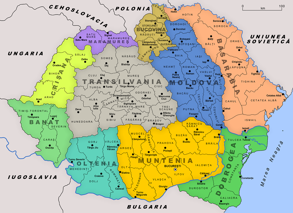 Мапа “Великої Румунїї” взірця 1926 року: себто, ше без т.н. “Трансністріі”